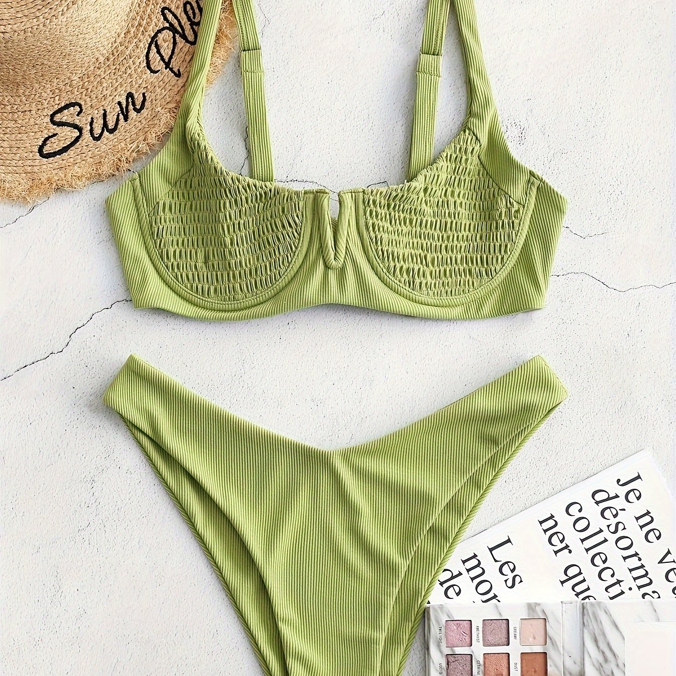 2 Piece Set Sexy Bikini - V Neckline, Tie Back, High Cut, Adjustable Straps, Push Up Padded Cups, Women's Swimwear & Clothing for Summer Beach Vacation