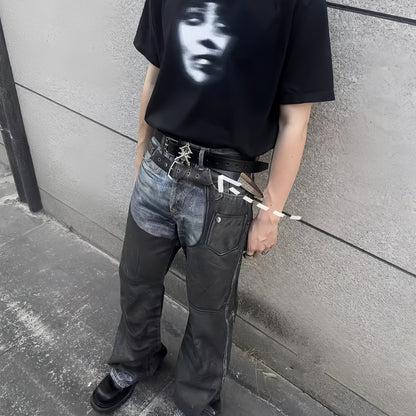 SS24 Straight Casual Button Print, Straight Spray Wash, Loose Men's And Women's AC Style Trendy Jeans, High Street Trend