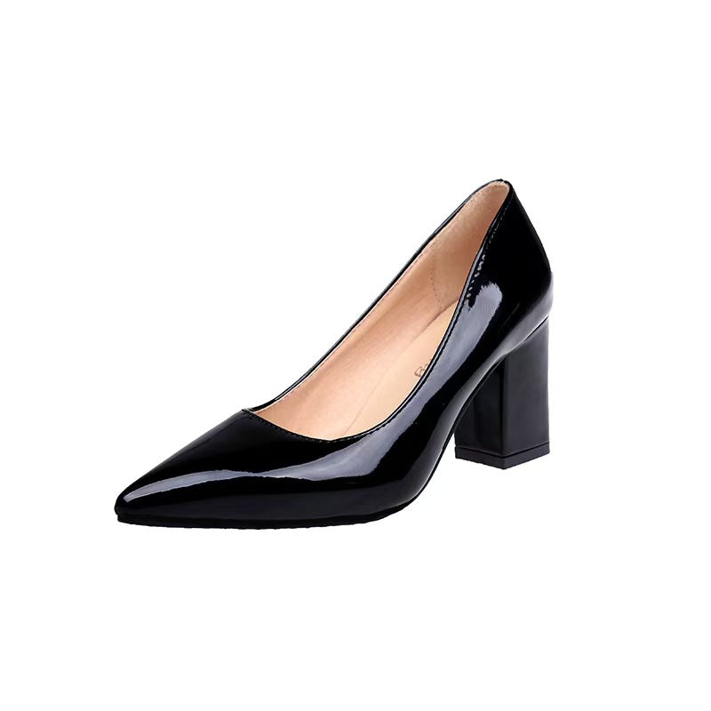 Women's Chunky Low Heels, Solid Color Square Toe Slip On Shoes, All-Match Court Pumps