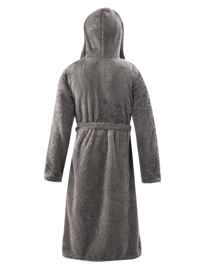 Ultra-Soft Men's Comfy Fleece Robe - Hooded Pajamas with Pockets, Hair Dry Hat, and One-Piece Lace Up Kimono Design for Warm Nightwear After Bath - Cozy Home Wear for Men
