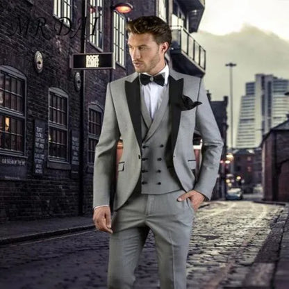 Custom Design Dark Green 3 Piece Suit Men Wedding Tuxedos Excellent Black Lapel Groom Tuxedos Men Business Dinner Prom Blazer Jacket Pants Tie Vest 211