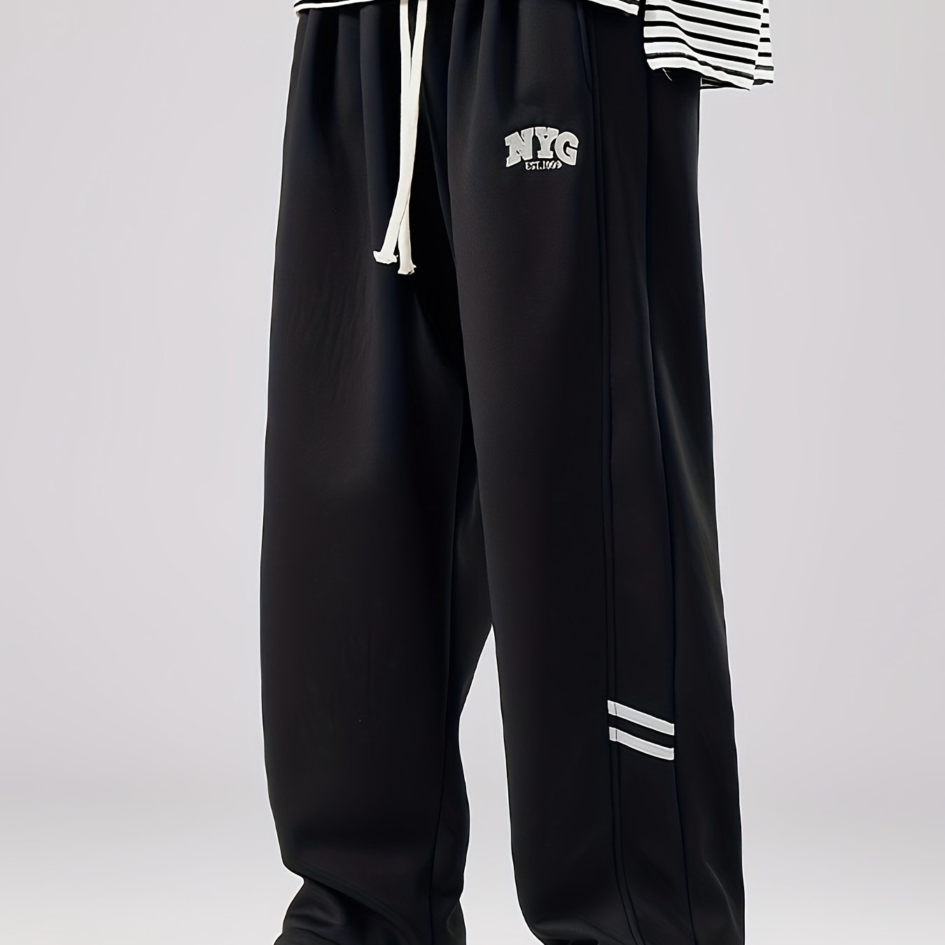 Plus Size Men's NYG Graphic Print Drawstring Pants - Comfortable Loose Fit, Versatile Outdoor Sports Pants for Spring and Fall Seasons, Perfect for Casual Wear