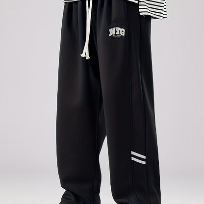Plus Size Men's NYG Graphic Print Drawstring Pants - Comfortable Loose Fit, Versatile Outdoor Sports Pants for Spring and Fall Seasons, Perfect for Casual Wear