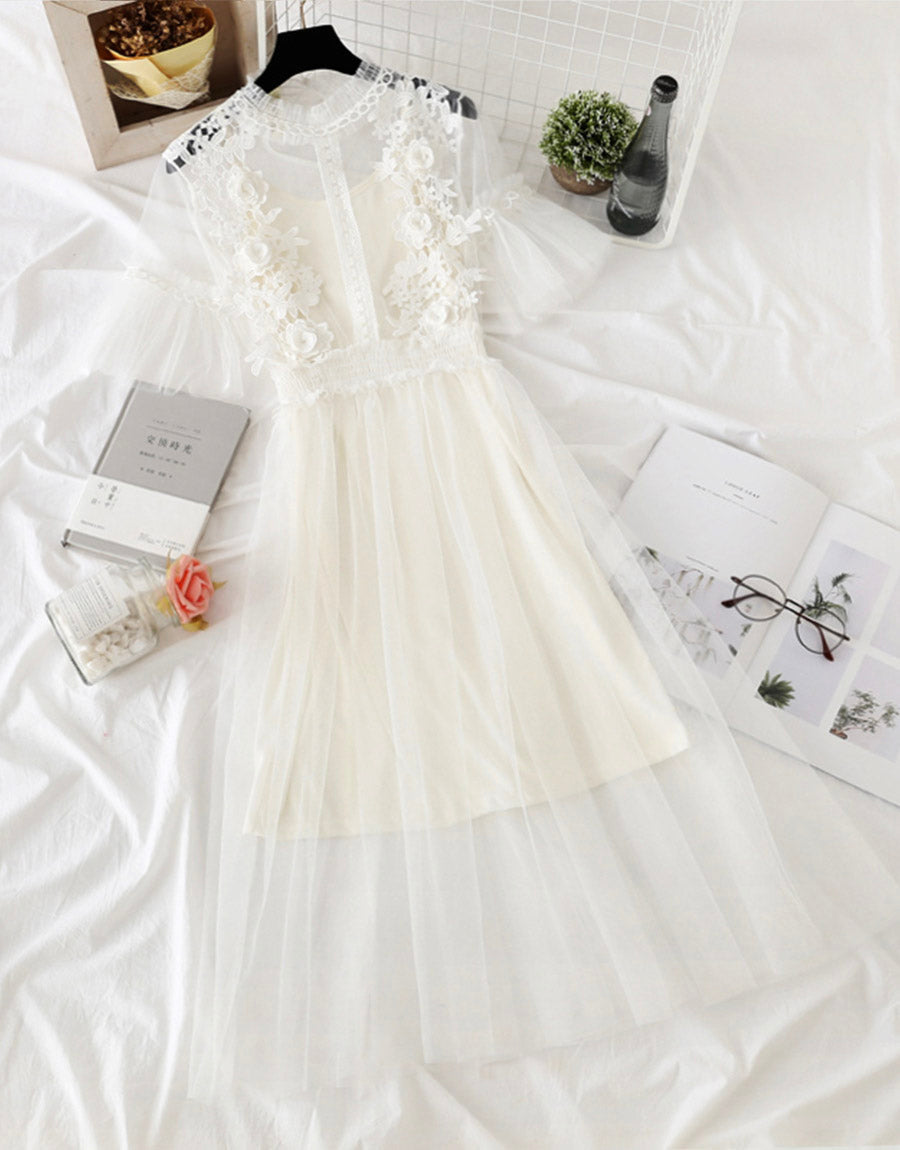 VAKKV Cute A Line Tulle Lace Applique Dress Summer Dress P337
