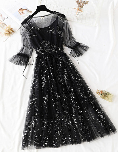 VAKKV A Line Two Pieces Tulle Dress With Sequins P336