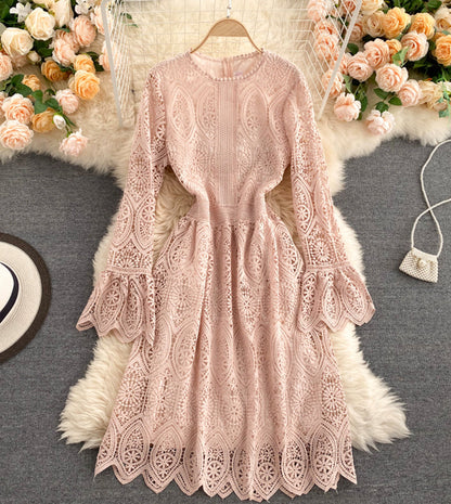 VAKKV A Line Lace Long Sleeve Dress Fashion Dress P334