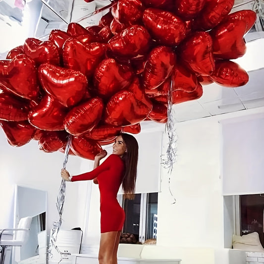 15pcs Heart-shaped Foil Balloons for Valentine's Day, Birthday, Wedding, Anniversary, Proposal Engagement Decor and Party Atmosphere Arrangement