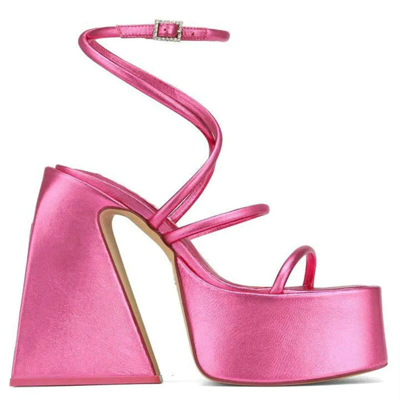 New Women's Sandals Thick High Heel Platform Silks Sexy Wedding Rose Gold Summer Fish Mouth Ladies Big Size 43 Shoes Kq8