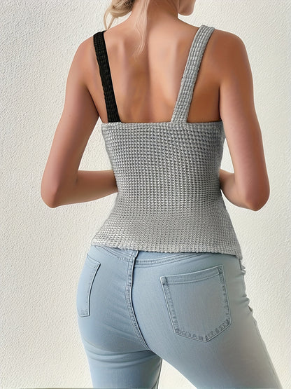 Color Block Ring Strap Summer Top - Stylish & Adjustable Drawstring Wrap - Lightweight, Casual Sleeveless Fashion for Women