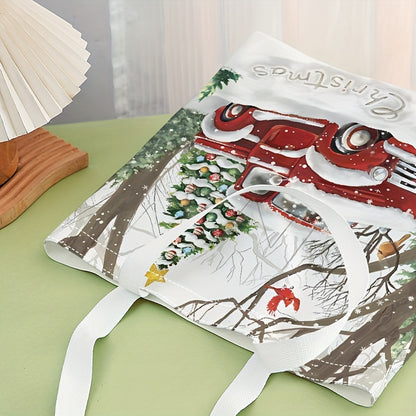 Christmas Print Tote Bag, Large Capacity Canvas Shoulder Bag, Causal Handbag & Grocery Shopping Bag