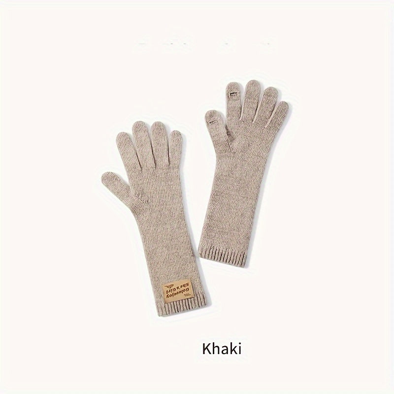 1 Pair Autumn And Winter Knitted Warm Gloves, Women's Outdoor Plus Velvet Thickened Windproof Coldproof Touch Screen Warm Gloves