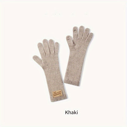 1 Pair Autumn And Winter Knitted Warm Gloves, Women's Outdoor Plus Velvet Thickened Windproof Coldproof Touch Screen Warm Gloves