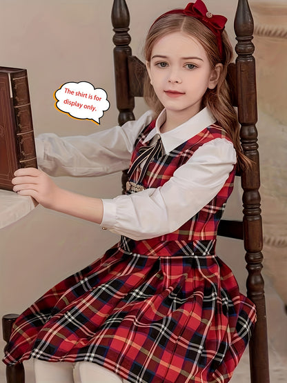 Girls' Vintage Plaid Dress - Classic School Uniform, Perfect for Spring, Fall, and Christmas, Ideal Gift for School Girls