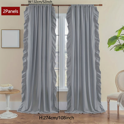 2-Panel French Romantic Ruffled Semi-Blackout Curtains - Elegant White Bay Window Balcony Decor for Living Room and Bedroom - Country Chic Home Decor with Soft Ruffles and Easy Hang Design