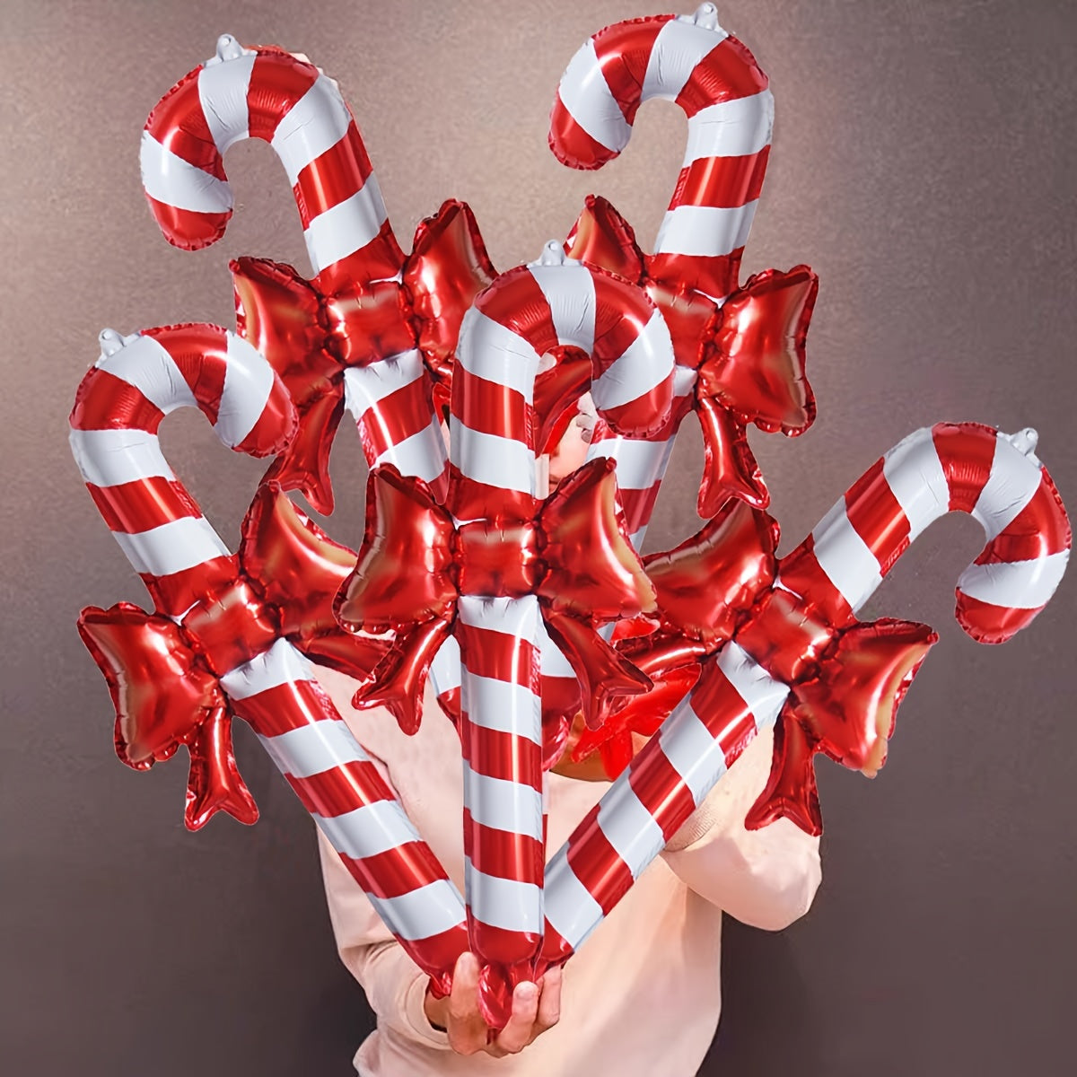 5pcs Vibrant Christmas Candy Cane Foil Balloons - Party Decorations & Photo Props - Festive Room Decor, Creative Gift Ideas, and Scene Decorations for Holiday Celebrations