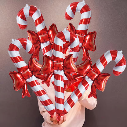 5pcs Vibrant Christmas Candy Cane Foil Balloons - Party Decorations & Photo Props - Festive Room Decor, Creative Gift Ideas, and Scene Decorations for Holiday Celebrations