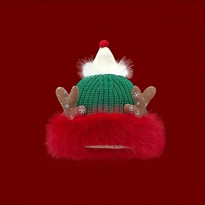 Cozy Faux Fur-Lined Santa Hat for Women - Warm & Comfortable, Perfect for Christmas Parties and Cosplay, Waterproof Knit Cap with Adjustable Fit
