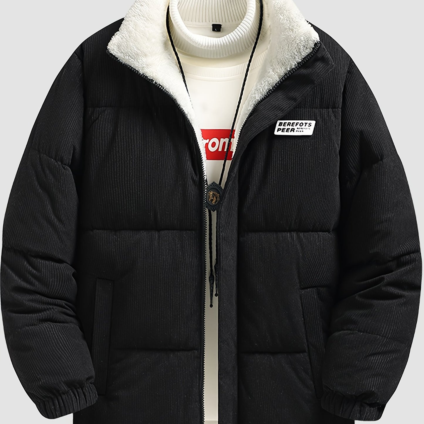 Men's Stylish Solid Puffer Coat With Pockets, Casual Breathable Zip Up Long Sleeve Warm Top For City Walk Street Hanging Winter Outdoor Activities