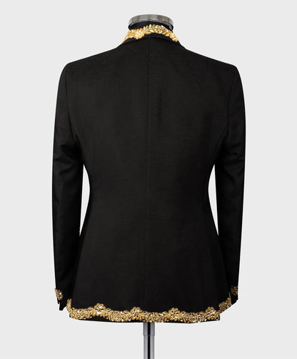 Luxury Groom Wear For Prom Men Wedding Suits Shawl Lapel Jacket Appliques 3 Pcs Custom Made(Blazer+Pants+Vest)