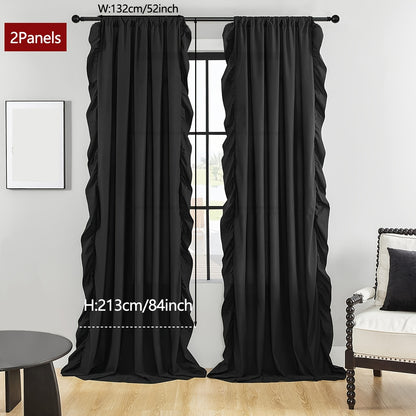 2-Panel French Romantic Ruffled Semi-Blackout Curtains - Elegant White Bay Window Balcony Decor for Living Room and Bedroom - Country Chic Home Decor with Soft Ruffles and Easy Hang Design