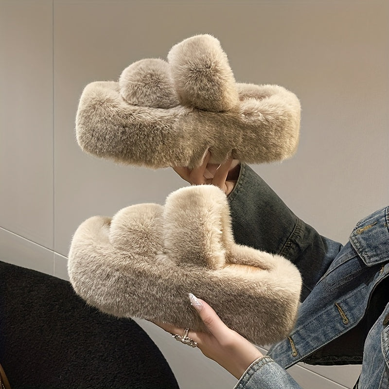 Stylish Double Strap Platform Slippers - Pillow-Soft & Luxurious Plush - Effortless Slip-On - Ultimate Indoor Comfort for Cozy Home Lounging
