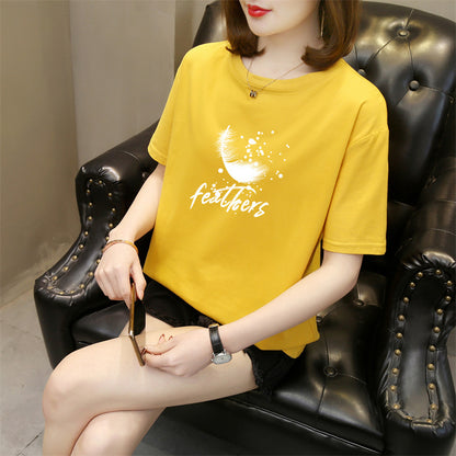 In Stock Factory  Summer New Korean Style Short Sleeve T-shirt Women's round Neck Cotton Printed Top Trendy Casual Women's Clothing