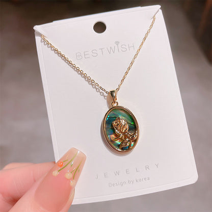 18K Thick Gold Color Retaining Quality Affordable Luxury Style Pearl Shell Necklace Korean Style Affordable Luxury Fashion High-Grade Clavicle Necklace