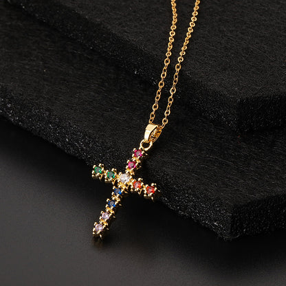 INS Vintage Gold Cross Necklace Personalized Pendant Zircon European and American Style Necklace Special-Interest Design Titanium Steel Clavicle Chain