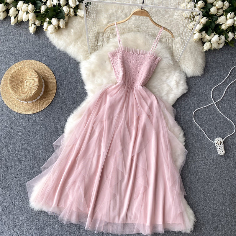 VAKKV Cute A line Sleeveless Tulle Dress Beach Summer Holiday Dress P254