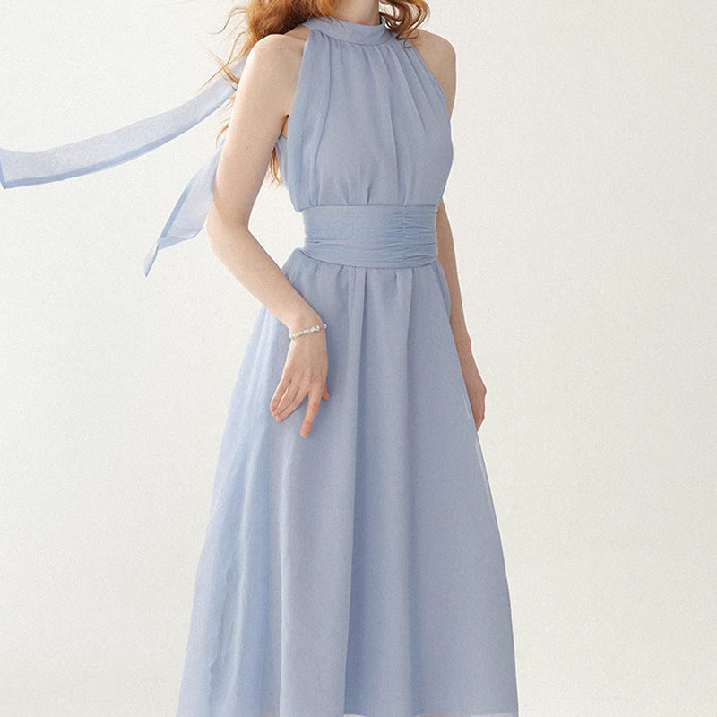 VAKKV  Meipin  Halter Dress Seaside Vacation Dress Blue Dress Summer Strap Dress for Women Summer