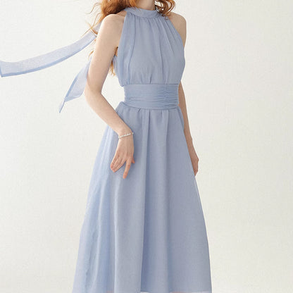 VAKKV  Meipin  Halter Dress Seaside Vacation Dress Blue Dress Summer Strap Dress for Women Summer