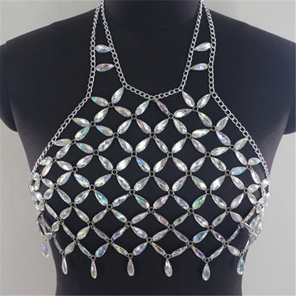 2025  MW2940 2025 vest fashion personality trend gem crystal inlaid splicing top small vest body chain