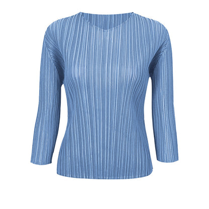 Miyake Basic Women's Clothing Spring New Korean Version Fashion Versatile Long Sleeve Design Niche Light Ripe Top Women