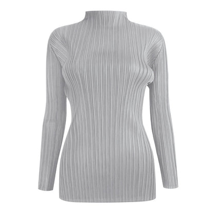 Miyake simple classic pleated women's clothing long-sleeved top spring short-sleeved stand-up collar T-shirt, one piece will be sent on behalf of others.