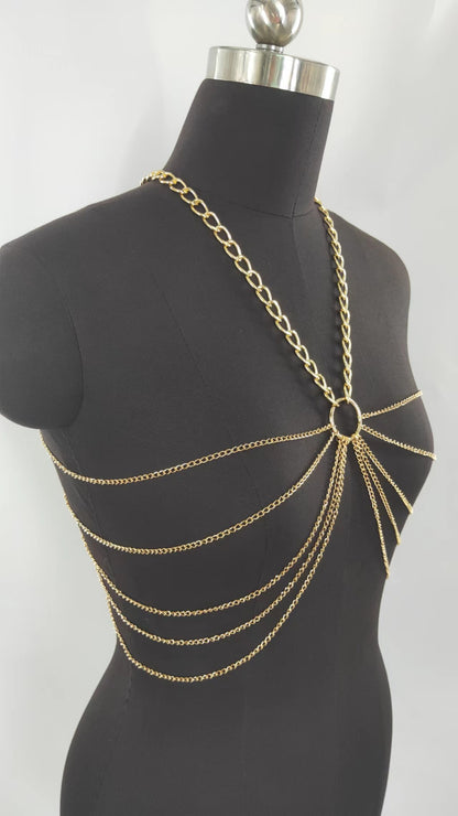 2025  MW3051 2025 vest fashion small ring connected with multiple fringed chains neck top small vest body chain