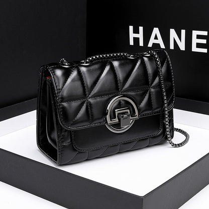 2025 Bag Women's messenger bag popular summer high-end fashion diamond chain bag soft leather underarm lock small square bag