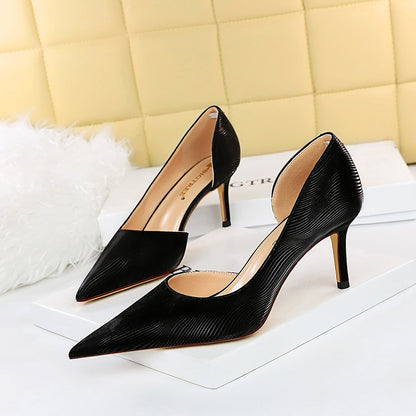2025 3226-A1  style sexy nightclub showing thin dark pattern zebra pattern fine heel high heel light mouth side hollow women's shoes
