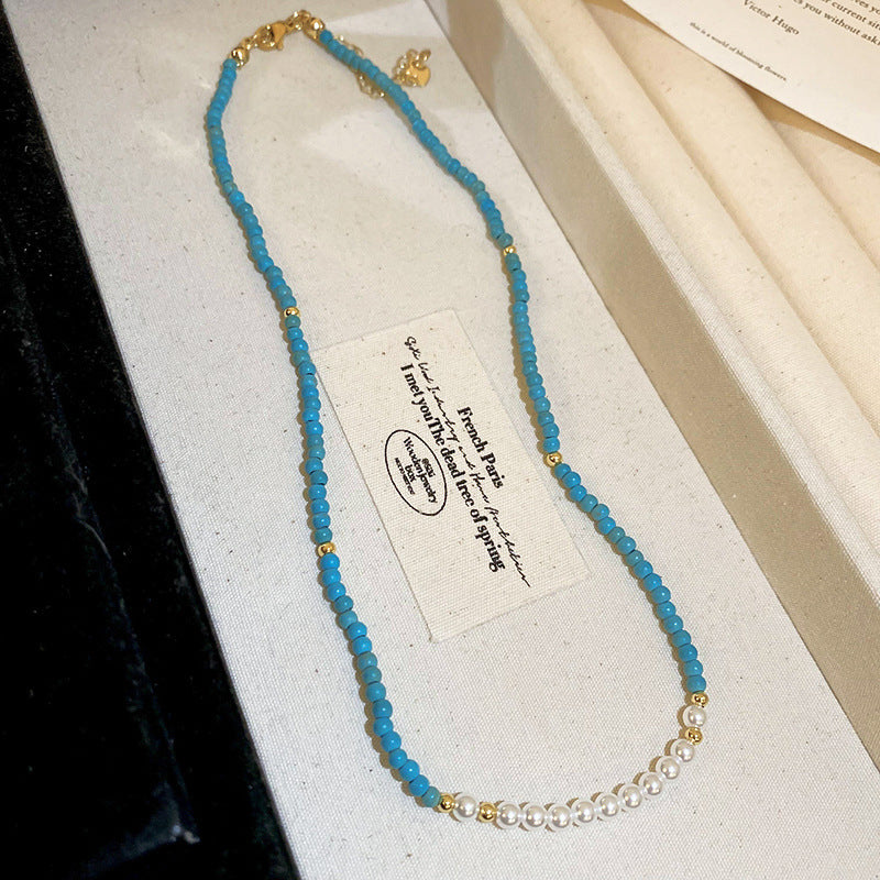 New Chinese Style Light Luxury Agate Pearl Crystal Necklace Versatile High-Grade Clavicle Chain Niche Ethnic Style Jewelry Wholesale