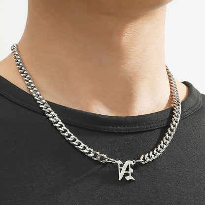 Cross-Border Hot Selling Stainless Steel English Letter Pendant Necklace Ins Cuban Necklace Hip Hop Street Trend New Product