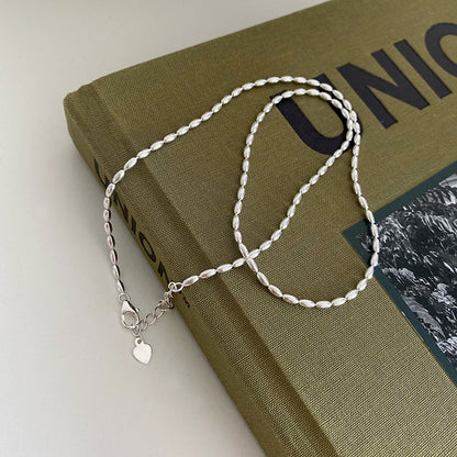 S925 Sterling Silver Rice Grain Olive Beads Necklace Choker Women's Simple Ins Personality Twin High Sense Ball Clavicle Chain