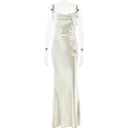 2025  Popular trade popular summer new satin dress suspender backless sexy slim evening dress long dress New