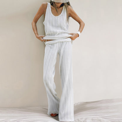 VAKKV 2025 Popular,  and  new knitted hollow casual vest, trousers, comfortable pajamas, simple women's loungewear