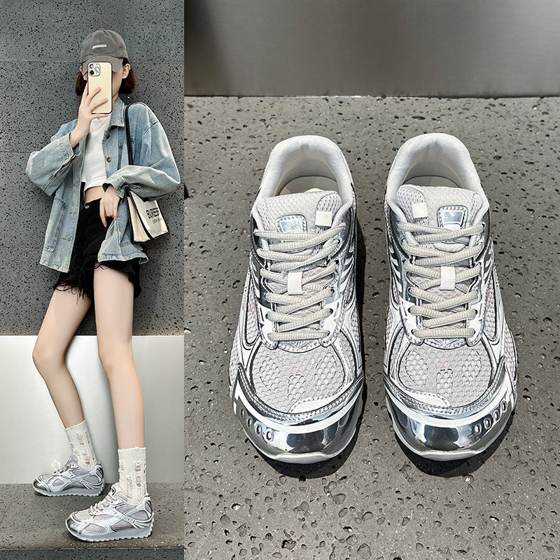 2025 spring color matching dad shoes women's new casual sports shoes thick sole thin versatile board shoes women ins super fire