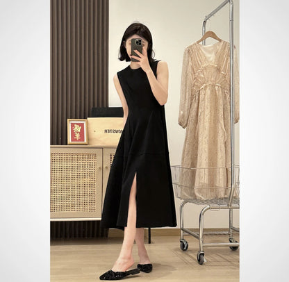 Black High-End Exquisite Dress  Spring New Women's Hepburn Style Slimming Vest Long Dress with High Texture