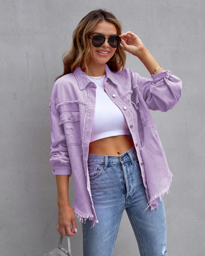 New Autumn and Winter Cardigan Solid Color Single-Breasted Washed Casual Denim Lapel Shirt Coat Women