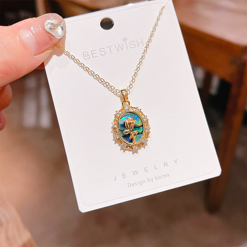 18K Thick Gold Color Retaining Quality Affordable Luxury Style Pearl Shell Necklace Korean Style Affordable Luxury Fashion High-Grade Clavicle Necklace