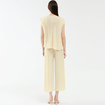 new summer women's clothing V-neck top fashion loose and thin wide-leg pants fashion suit casual two-piece set