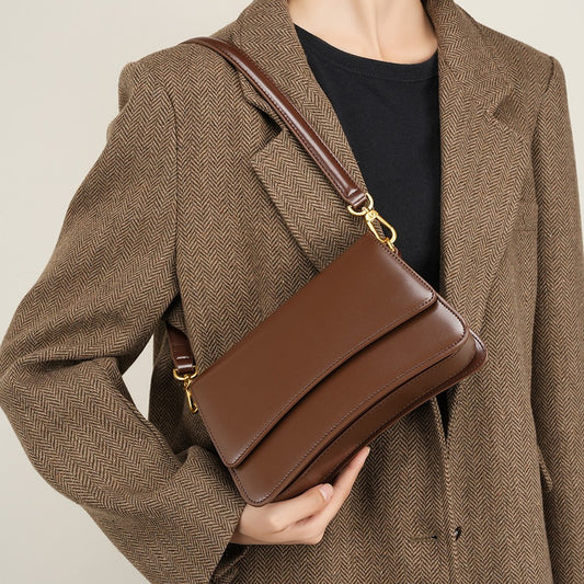2025 Premium retro underarm bag niche versatile shoulder bag fashion trendy messenger bag cowhide women's bag
