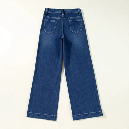 VAKKV 2025 cross-border  spring 2025 new dark blue high-waisted wide-leg jeans women's fashion retro straight-leg pants
