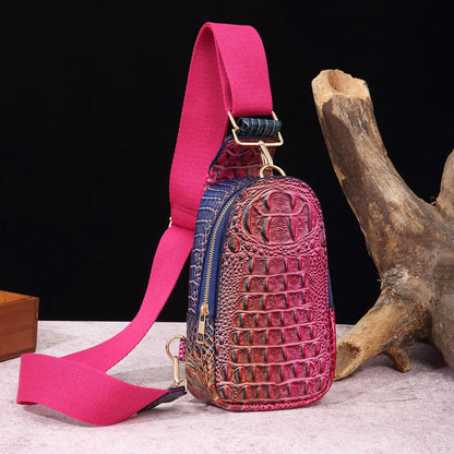 VAKKV 2025 retro fashion wide shoulder straps women's breast bag fanny pack messenger bag crocodile pattern Brahman  New